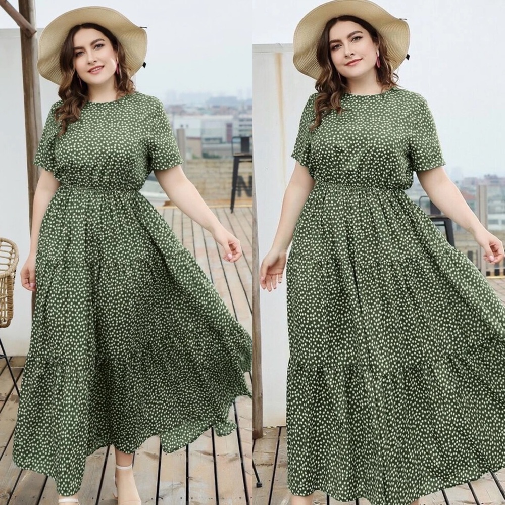 Plus size daisy print swing maxi dress BLACK - Picture 7 of 12
